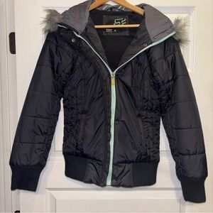 Fox Racing Med Y2K Puffer Jacket Full Zip Faux Hooded Black Women RIDE TO THRILL